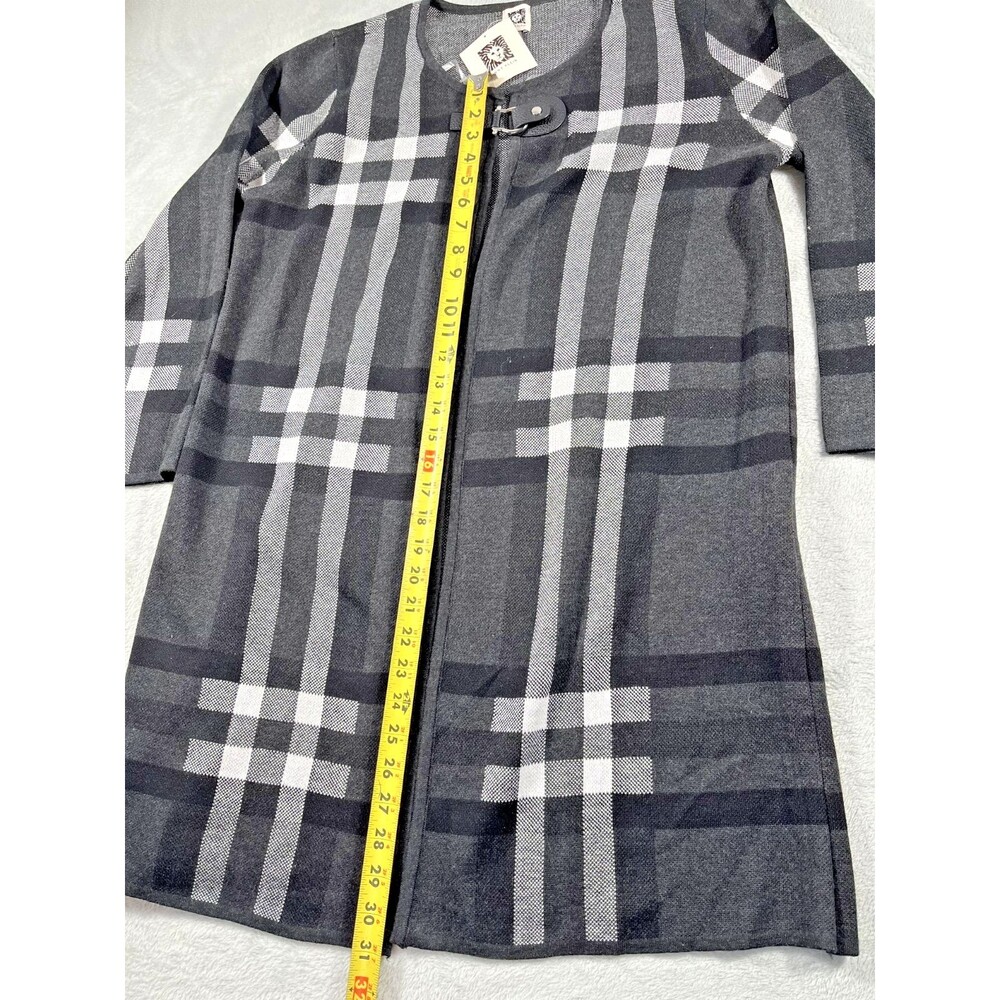 Anne Klein Womens L Black Plaid Long Open Cardigan Duster NWT with Buckle - Picture 2 of 7
